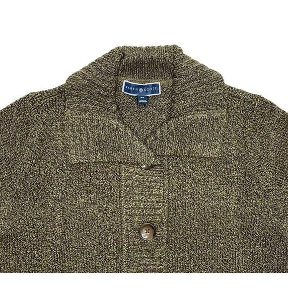 Karen Scott Petite Cardigan Sweater‎ Top Women's PS Olive Green Marled Buttons - Picture 2 of 7